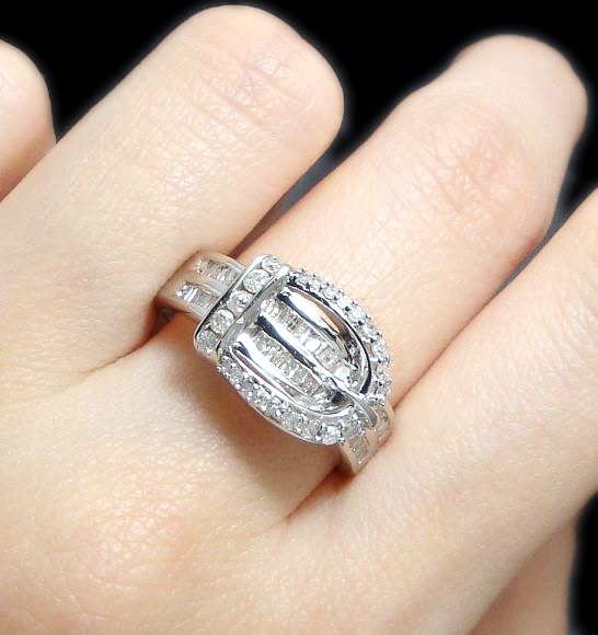 0.75CT GENUINE DIAMOND BUCKLE RING 10K WHITE GOLD